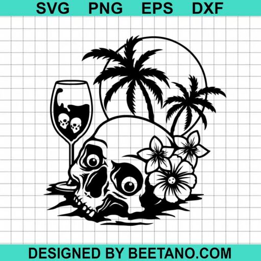 Skull Beach Scene Svg