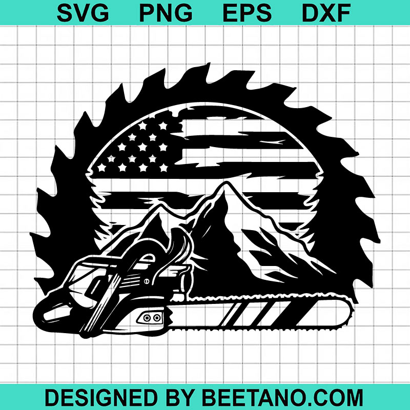 US Chainsaw Scene SVG, American Flag Chainsaw Scene SVG, Forest Cutter SVG