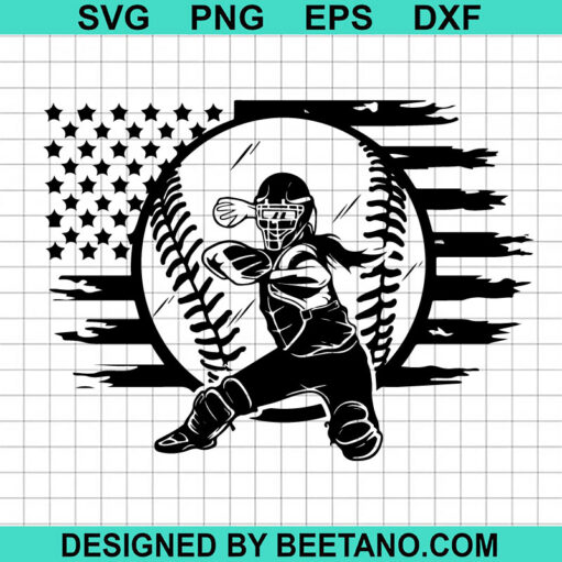 Us Flag Softball Player Svg