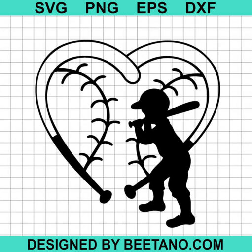 Baseball Boy Player Heart SVG