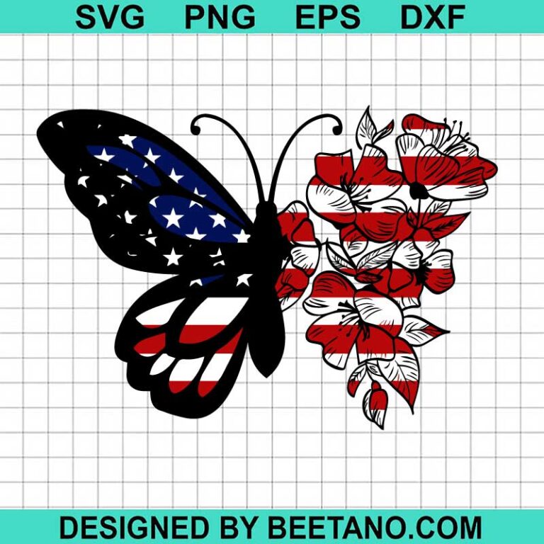 American Flag Floral Butterfly SVG, 4th Of July Butterfly SVG, Floral