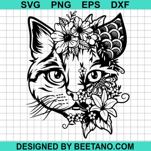Floral Cat Face Svg