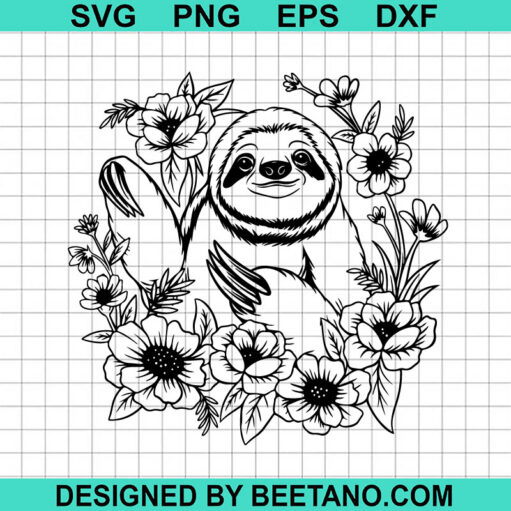Sloth With Floral SVG