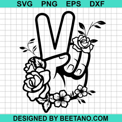 Floral Peace Hand Sign SVG