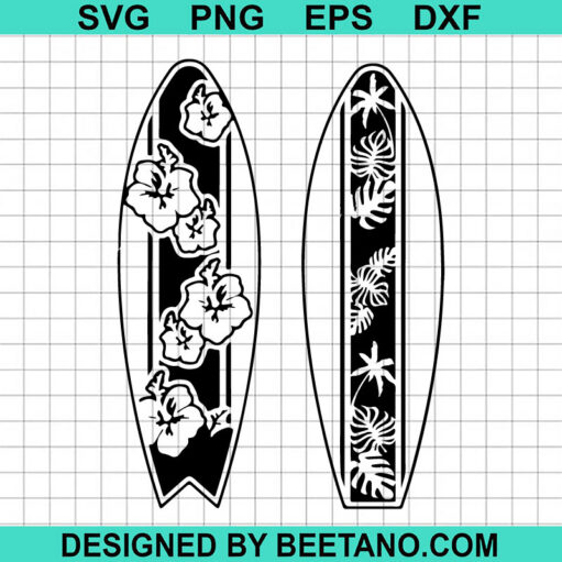 Tropical Surfboard SVG, Beach Surfboard SVG, Hibiscus Surfboard SVG ...