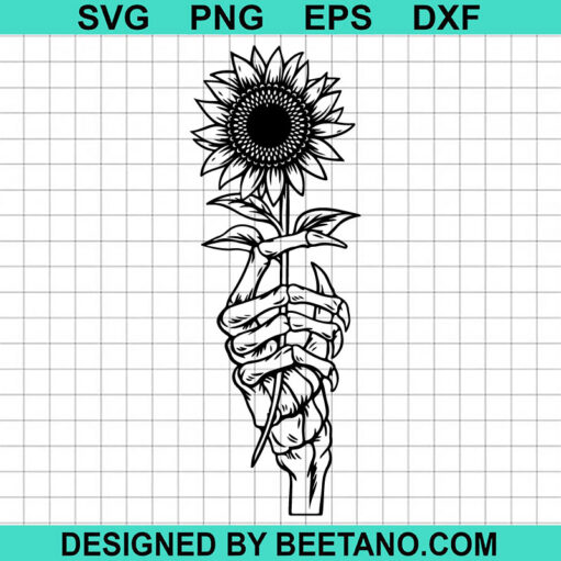 Skeleton Hand Holding Sunflower Svg