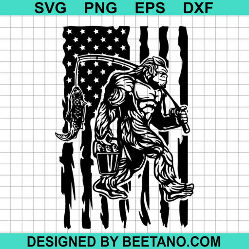 US Flag Bigfoot Fishing SVG