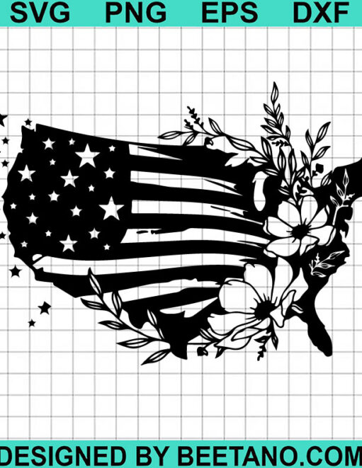 Us Flag With Floral Svg