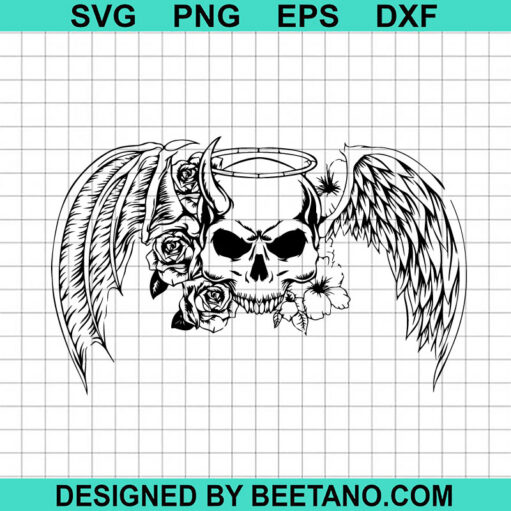 Skull With Floral Wings Svg