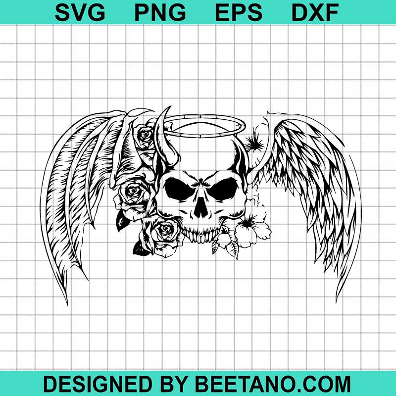 Skull With Floral Wings SVG, Skull Angel Wings SVG, Skull With Wings ...