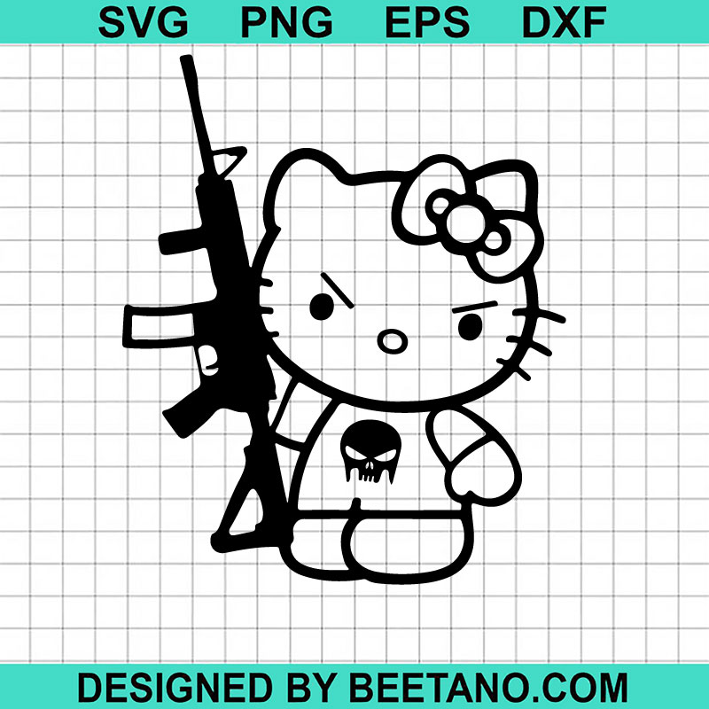 Hello Kitty With Gun SVG, Funny Kitty SVG, Cartoon SVG