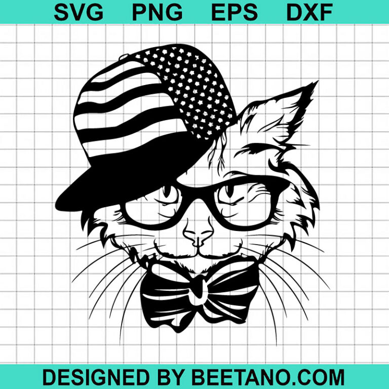 Cat With Us Flag Hat SVG, 4th Of July Cat SVG, Patriotic Cat SVG, Cat