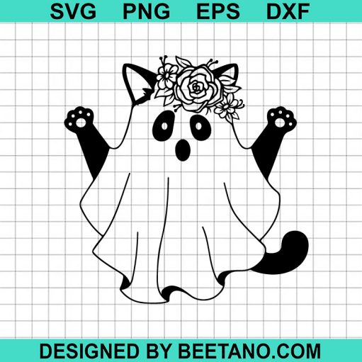 Halloween Floral Ghost Cat Svg