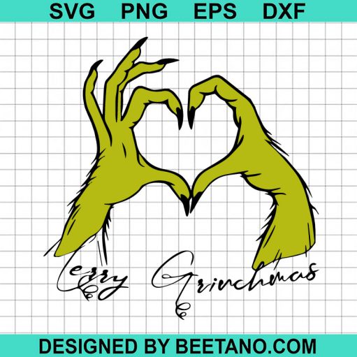 Merry Grinchmas Grinch Heart Hand Svg