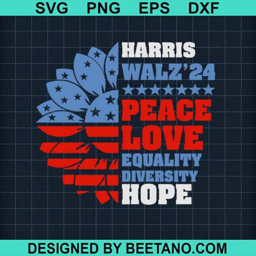 Harris Walz 24 Peace Love SVG
