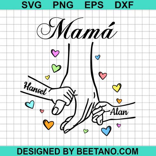 Mama Holding Hand With Two Childs SVG